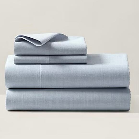 New Ralph Lauren Workshirt Chambray Queen Flat Sheet Light Blue Classic $215 - Picture 3 of 7